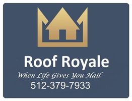 Roof Royale logo with a gold house icon and contact number: 512-379-7933.