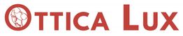 Logo rosso "Ottica Lux" con immagine di occhiali stilizzati all'interno di un cerchio.