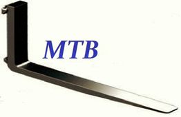 Gabelzinke mit der Aufschrift "MTB" in blauer Schrift auf hellem Hintergrund.