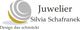 Juwelier-Logo mit grauem und goldenem Kreis, Text: "Juwelier Silvia Schafranek, Design das schmückt".