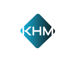 Blaues quadratisches Logo mit den Buchstaben "KHM" in der Mitte.