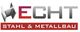 Logo von "ECHT Stahl & Metallbau" in Grau und Rot mit stilisiertem Metallprofil.