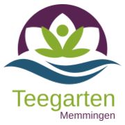 Logo von Teegarten Memmingen mit grünem Blattmotiv und stilisiertem Wasser.