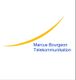 Logo mit gelbem Schwung und Text: „Marcus Bourgeon Telekommunikation“ in Blau.