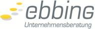 Logo mit Schriftzug "ebbing Unternehmensberatung" und grafischen gelben Punkten links.