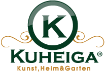 Logo von Kuheiga in Grün mit "Kunst, Heim & Garten" darunter.