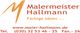 Logo von Malermeister Hallmann mit Slogan "Farbige Ideen" und Kontaktdaten.