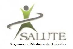 Logotipo com figura verde, texto "SALUTE" e "Segurança e Medicina do Trabalho" abaixo.