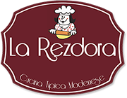 Logo di "La Rezdora" con chef stilizzato e scritta "Cucina tipica modonese".