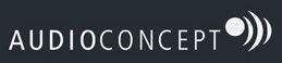 Logo mit dem Text "AUDIOCONCEPT" und einem stilisierten Lautsprechersymbol auf dunklem Hintergrund.
