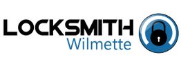 Locksmith Wilmette logo with a blue padlock symbol on the right.
