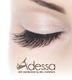 Geschlossenes Auge mit langen, seidigen Wimpern. Text: "Adessa, silk eyelashes by abc nailstore".