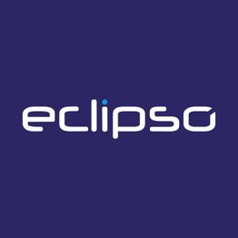 Blaues Logo mit weißem Text "eclipso" und kleinem blauen Punkt über dem Buchstaben i.