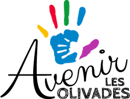 Logo avec une main colorée et texte "Avenir Les Olivades".