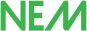 Grønt "NEM"-logo med moderne skrifttype på hvid baggrund.