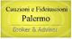 Cartello giallo con testo: "Cauzioni e Fideiussioni Palermo, Broker & Advisor".