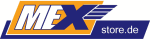 Logo mit Schriftzug "MEX store.de" in Blau und Orange.