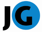 Buchstaben "JG", wobei das "G" in einem blauen Kreis steht.