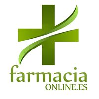 Logotipo verde de farmacia online con cruz médica y texto "farmacia ONLINE.ES".