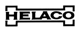 Schwarzes "HELACO"-Logo in fetter Schrift, umgeben von einem Kastenmuster an beiden Seiten.