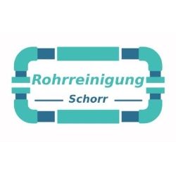 Logo mit blau-grünem Rohr, Text: "Rohrreinigung Schorr".