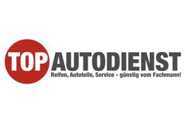 Logo: "TOP AUTODIENST" in Rot und Grau mit Text "Reifen, Autoteile, Service - günstig vom Fachmann!".