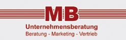 MB Unternehmensberatung-Logo mit Streifen, Text: Beratung - Marketing - Vertrieb.