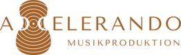 Logo von Accelerando Musikproduktion, braunes Design mit stilisiertem Cello in der Mitte.