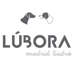 Logotipo de Lúbora Madrid Bistró con dos perros estilizados enfrentados.