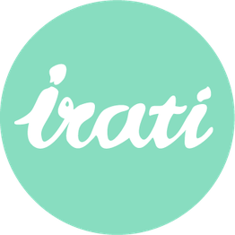 Círculo verde con la palabra "irati" en blanco, estilizada y caligráfica.