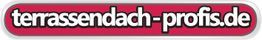 Logo der Webseite "terrassendach-profis.de" in weißer Schrift auf rotem Hintergrund.