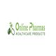 Online Pharmas logo with green capsules and "Healthcare Products" text.
