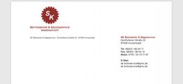 Briefkopf von SK Betonbohr & Sägeservice Immenstadt mit Kontaktinformationen und Logo.
