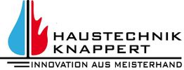 Logo mit blauer Flamme und Schriftzug: "Haustechnik Knappert, Innovation aus Meisterhand".