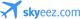 Logo mit blauem Flugzeugsymbol und Text "skyeez.com".