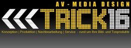 Logo von Trick16: "AV-Media Design" mit Filmstreifen-Motiv und gelben Pixel-Schriftzug.
