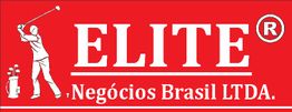 Logotipo vermelho com jogador de golfe e texto "ELITE Negócios Brasil LTDA".