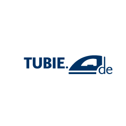 Logo mit der Aufschrift "TUBIE.de" und einem stilisierten Bügeleisen in Blau.