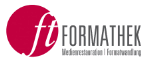 Logo von Formthek: Roter Kreis mit den weißen Buchstaben "ft" und Text "Mediensensation | Fernverbindung".
