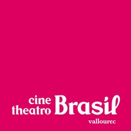 Logo rosa com texto "Cine Theatro Brasil Vallourec" em branco.
