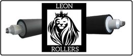 Rodillos negros con logotipo de león coronado en el centro, texto "LEON ROLLERS".