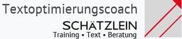 Logo von Textoptimierungscoach Schätzlein mit Aufschrift „Training • Text • Beratung“.