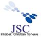Logo mit blauen und grauen Formen, Text: "JSC". Darunter: "Inhaber: Christian Scheele".