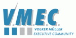 Logo mit Schriftzug "V.M.E.C. Volker Müller Executive Community" in Blau und Grau.