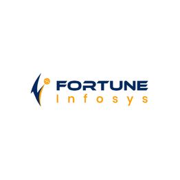Logo with text "Fortune Infosys" and stylized icon in blue and orange.