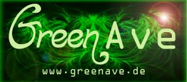 Grüner Schriftzug "GreenAve" vor Wirbelmuster, unten URL: www.greenave.de.