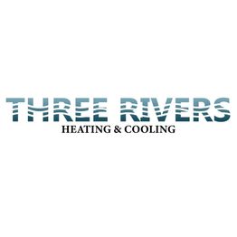 Text: "Three Rivers Heating & Cooling" in blue uppercase letters.
