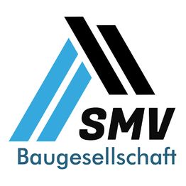 Logo der SMV Baugesellschaft mit blauen und schwarzen Streifen, textlich hervorgehoben.