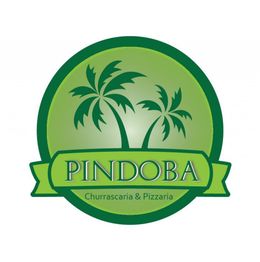 Logo do restaurante Pindoba, com palmeiras e texto: "Churrascaria & Pizzaria".