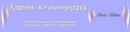 Kosmetik- und Fußpflegepraxis mit Telefon 06201-290041, Termine nach Vereinbarung.